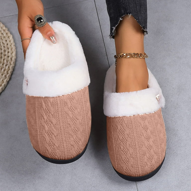 eileial Women's Soft Yarn Cable Knitted Slippers Memory Foam Anti