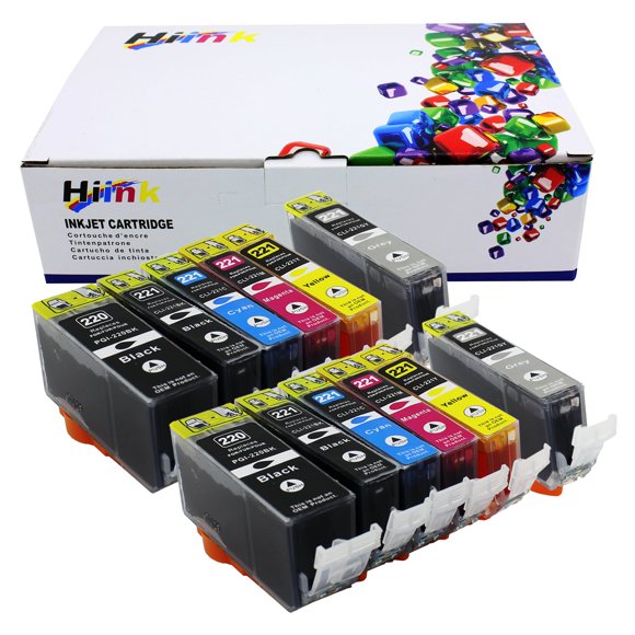HIINK Cartouches d'Encre Compatibles de Remplacement pour Canon PGI-220 CLI-221 pgi220 cli221 Cartouches d'Encre à Utiliser avec Canon Pixma MP990 Pixma MP980(2PGbk, 2BK, 2C, 2M, 2Y, 2GY, Lot de 12)