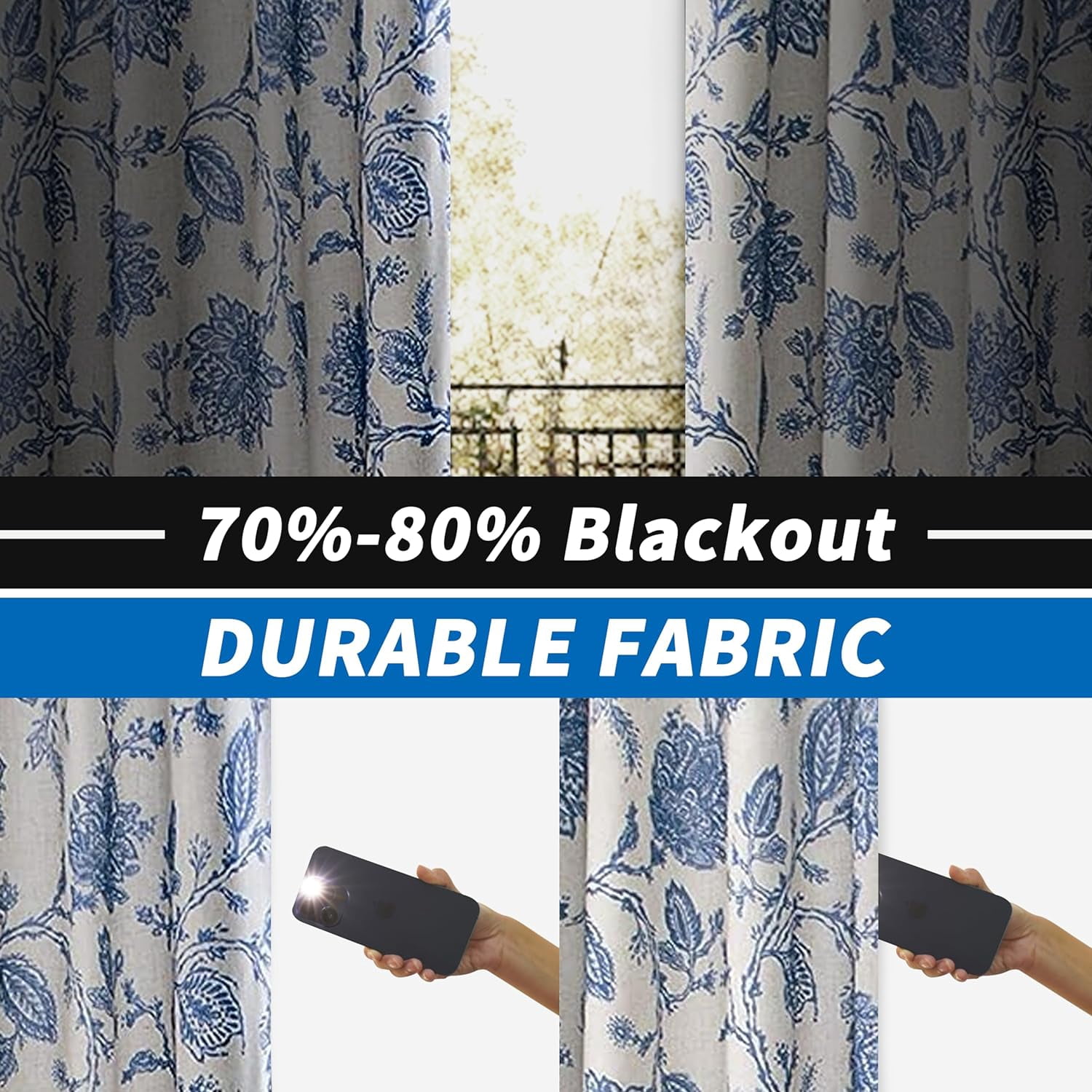 DriftAway Freda Jacobean Floral Linen Blend Lined Thermal Insulated Blackout Room Darkening Back Tabs Window Curtains 84"L x 52"W