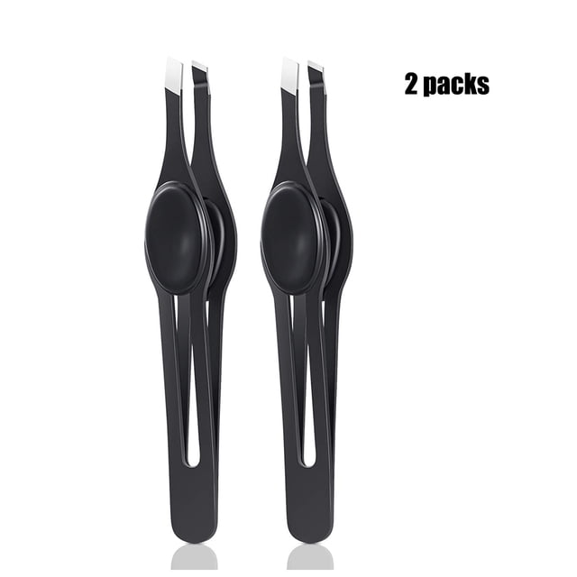Pinzas de punta inclinada con agarre antideslizante ancho, pinzas inclinadas de acero inoxidable, pinzas para el pelo con punta, 2 uds.