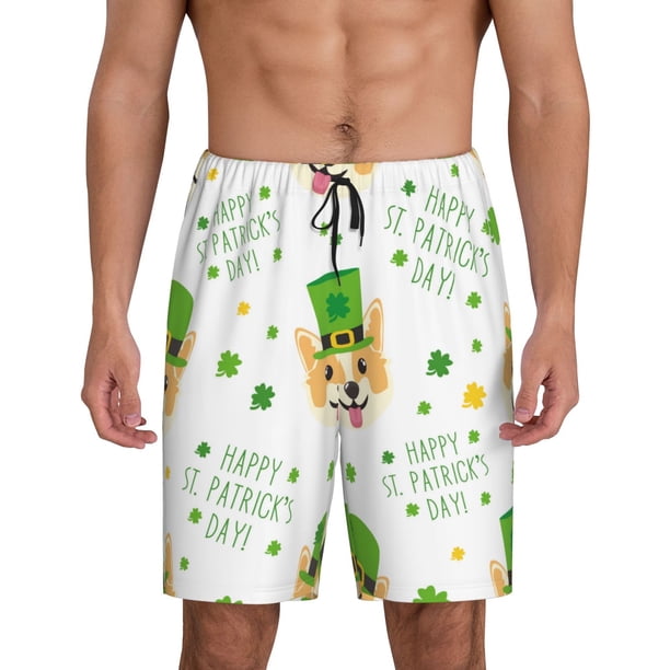 Balery happy dog. St. Patricks Day Pantalones cortos de pijama de punto de algodón para hombre con cinturilla y bolsillos-Large