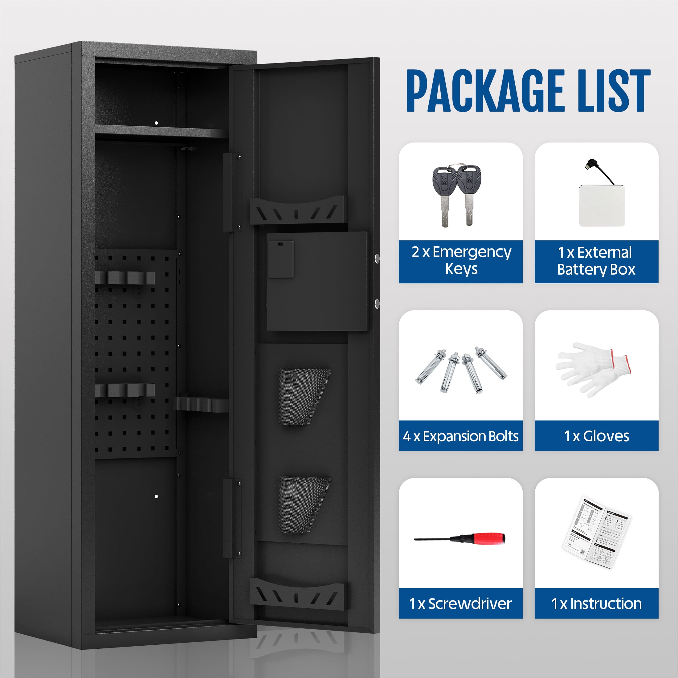 KAER 10-12 Biometric Gun Safe, Quick Access Unassembled Rifle Safe for Rifle and Shotgun, Gun Cabinet with Removable Rifle Rack