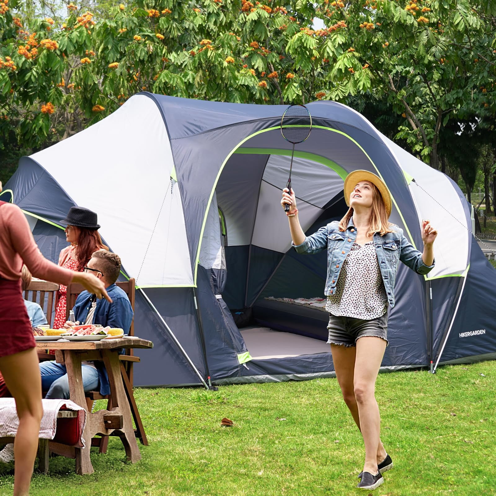 Hikergarden 10 Person Camping Tent - Portable Easy Set Up Family For Camp  Windproof Fabric Dome Outdoor Hiking Backpacking Traveling-14'x11'x74in(h)