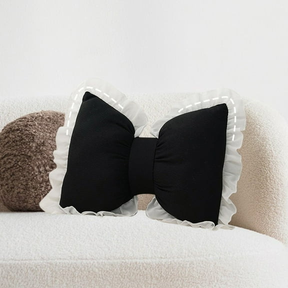 Tunhigl Cute Bow Shaped Pillow for Sofa and Bed - Lumbar Support Backrest Cushion in Pink and White for Home and Car Decoration Black