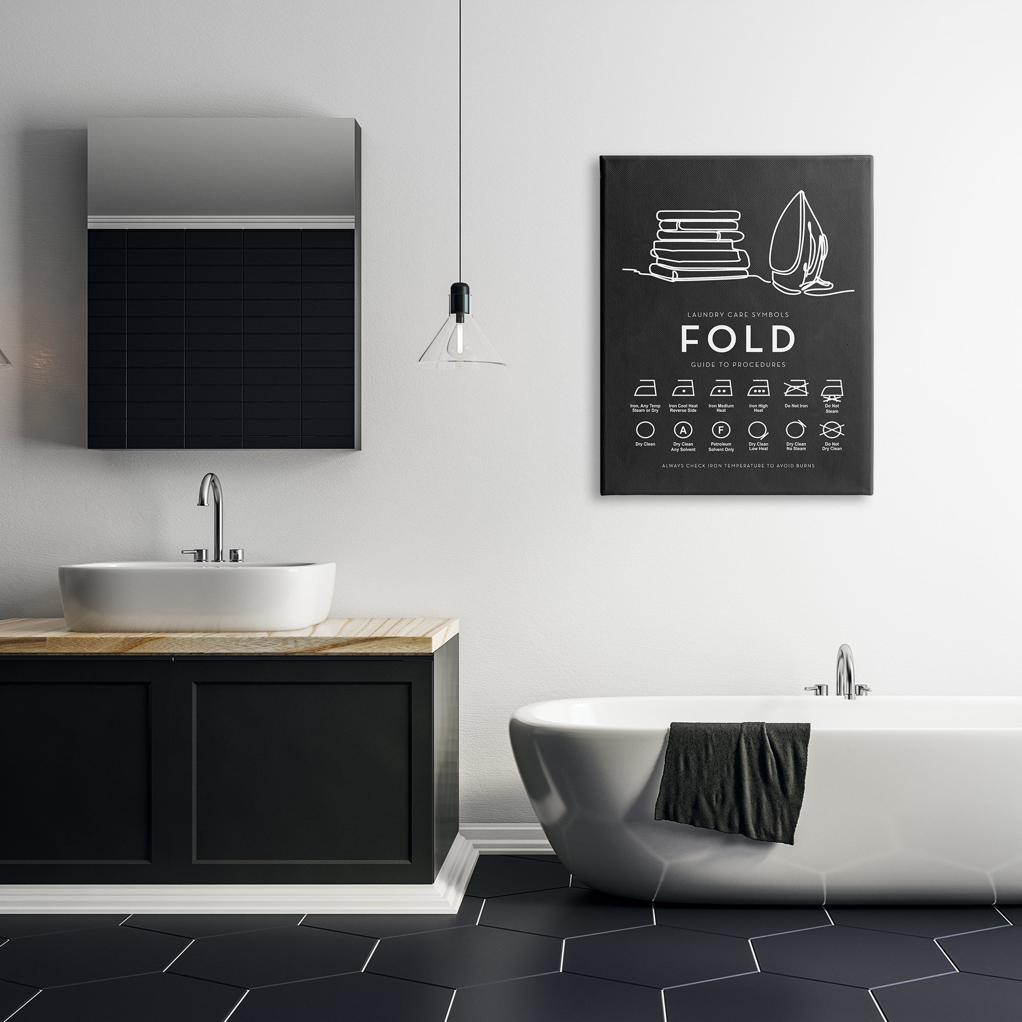 Stupell Industries Laundry Diagram Symbols Chart Ironing Folding Guide Graphic Art Gallery Wrapped Canvas Print Wall Art, Design by Lettered and Lined