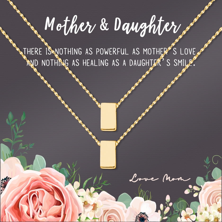 Mother and Daughter Matching Cube Card Necklace, Matching Mother's Day Gift for Her, Mom and Daughter Jewelry, Mom and Daughter Cube Necklaces [Gold Cube, No-Personalized Card]
