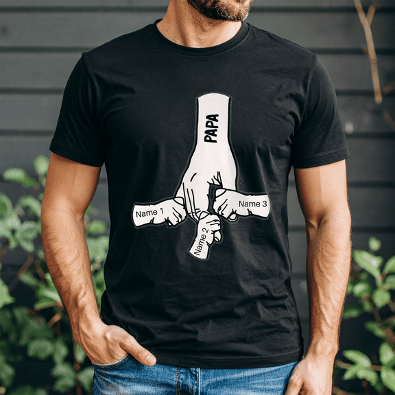 Lotusprinthandmade Customized Papa and Kids Name Black Classic Unisex T-Shirt 100% Cotton S-5XL (S), father’s day gift for papa, papa shirt with names