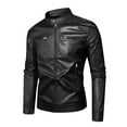 thumbnail image 2 of Yusimy Men's Leather Jacket Zip-Front Jacket Stand-Up Collar Jacket Solid Color Long Sleeve Functional Pockets Fashionable Casual Style, 2 of 9
