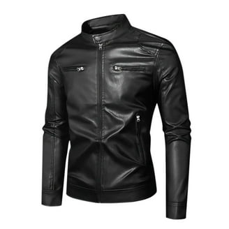 WULFUL Men's Stand Collar Leather Jacket Motorcycle Faux Leather