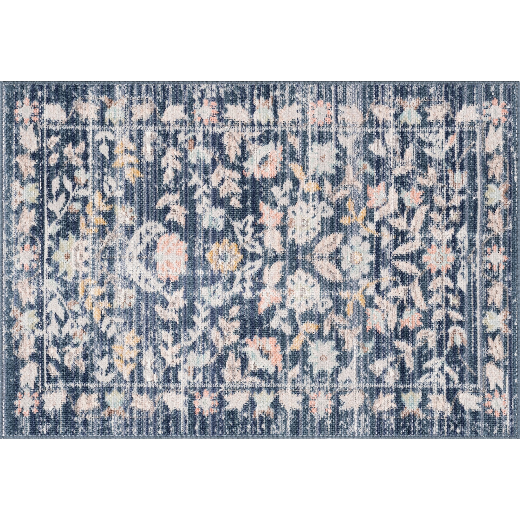 Crestwood Traditional Oriental 2x3 Navy and Aqua Polyester Indoor Area Rug, 2' x 3'