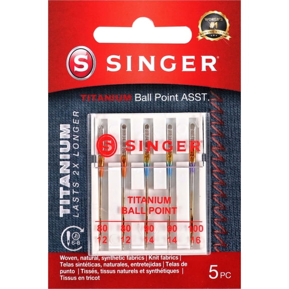SINGER 5-Count Ball Point Titanium Sewing Machine Needles, Mixed Sizes