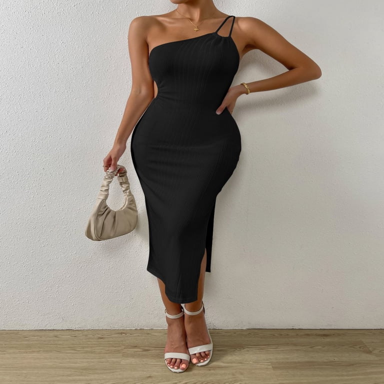 bodycon thigh split dress 251P4049 Asymmetrical Bodycon Thigh-High Side Slit Prom Dress
