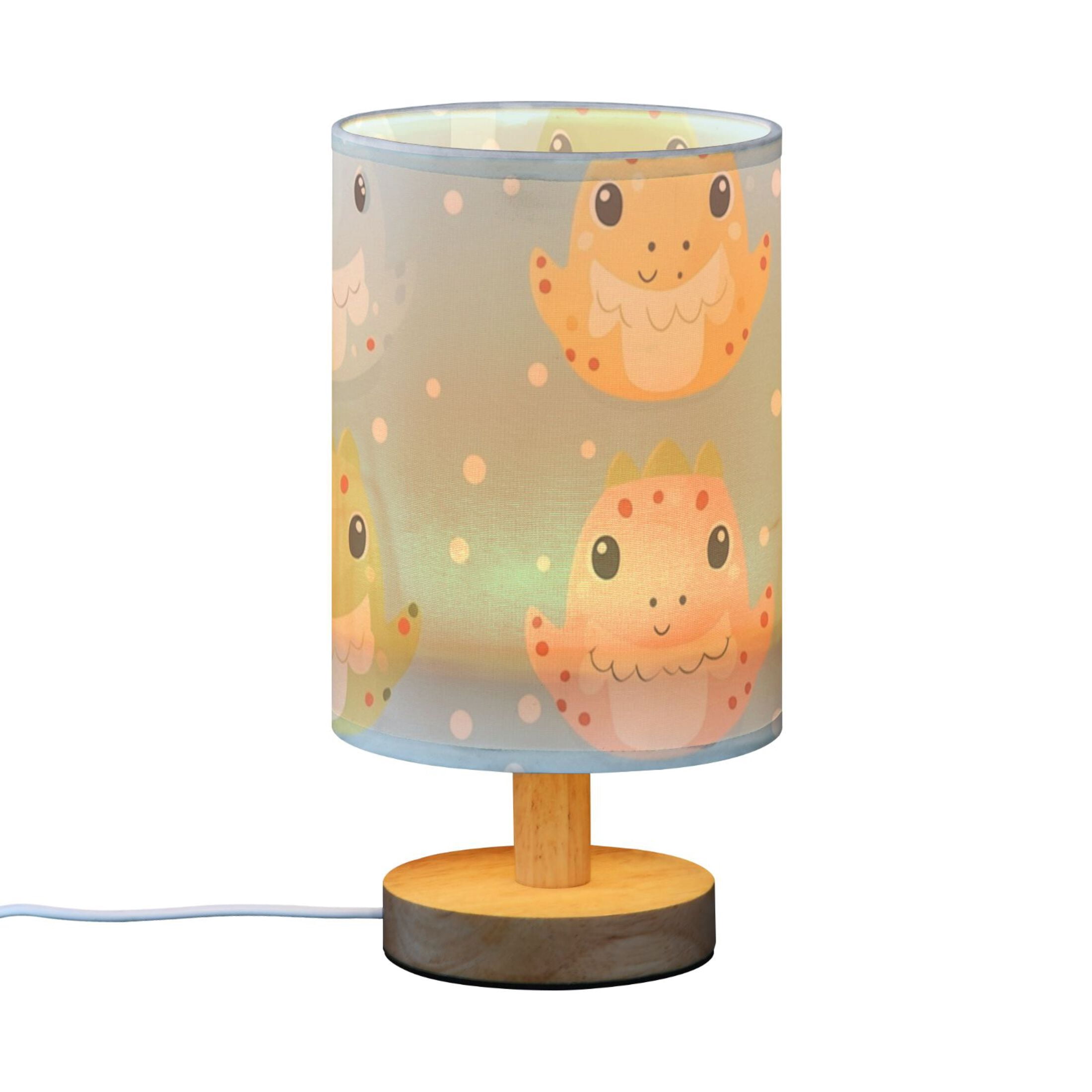 Dinosaur Eggs Table Lamp USB Bedside Desk Nightstand Lamp Printed Gifts Small Lamp Wood Base for Bedroom Living Room Kids Room College Dorm