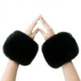 thumbnail image 2 of Women's Winter Faux Fur Cuff Sleeves, Thickened Plush Wrist Warmers, Fingerless Glove Hand Protectors, Windproof Arm Warmers for Cold Weather, Soft Elastic Wrist Covers - Black, 2 of 3