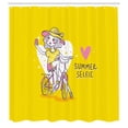 thumbnail image 2 of Ambesonne Bicycle Shower Curtain, Lady with Phone on Bike, 69"Wx75"L, Earth Yellow Pastel Pink, 2 of 4