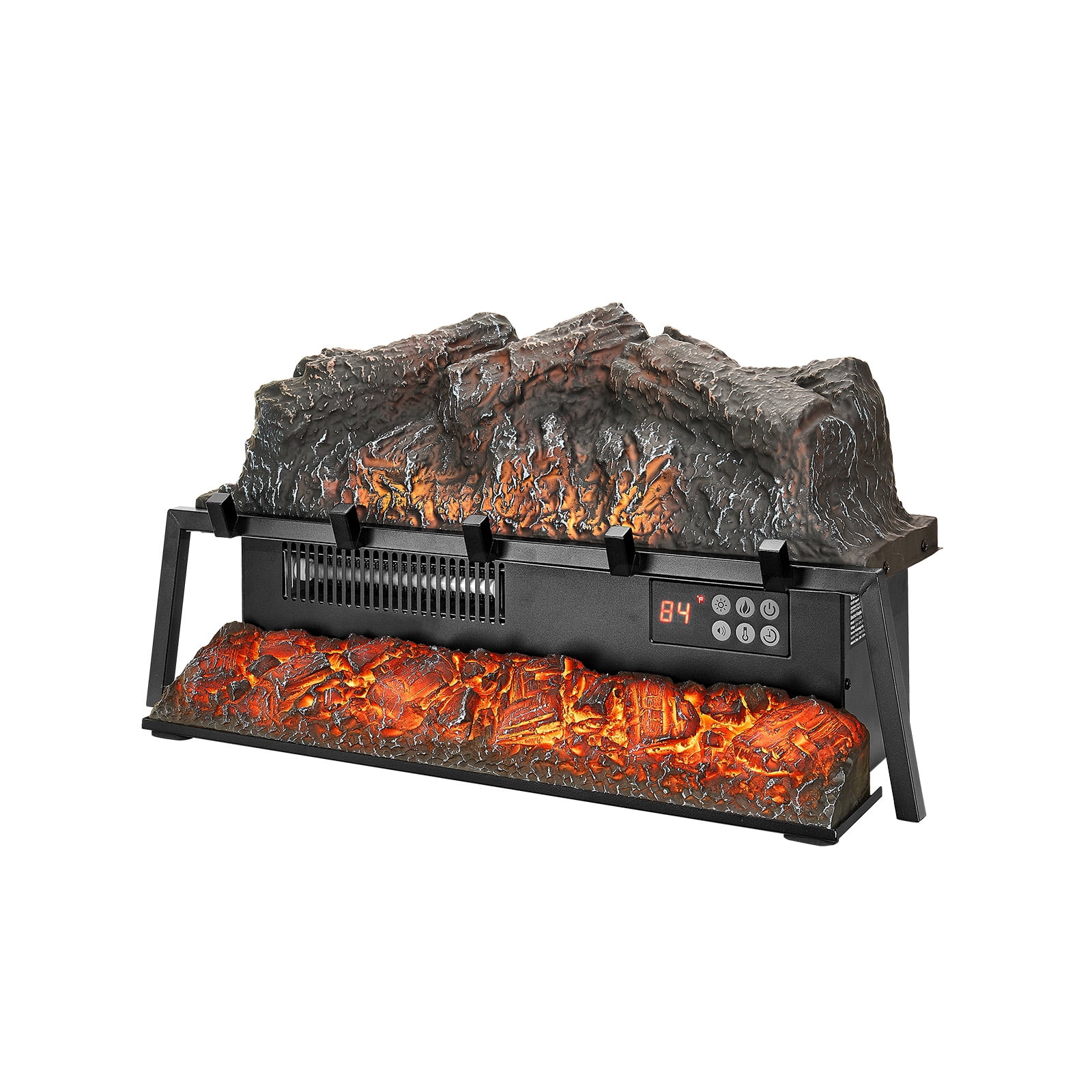 KFFKFF Electric Fireplace Log Heater, 25-Inch Insert with Crackling Sound, Remote Control, Adjustable Flame Brightness, Timer, Overheat Protection, and Thermostat for Home Decoration, Black