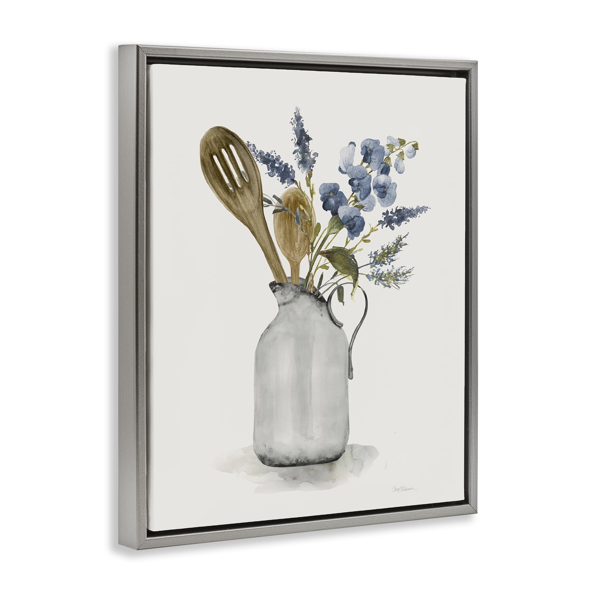 Stupell Industries Vintage Pitcher with Utensils Gray Framed Floater Canvas Wall Art, design by Carol Robinson