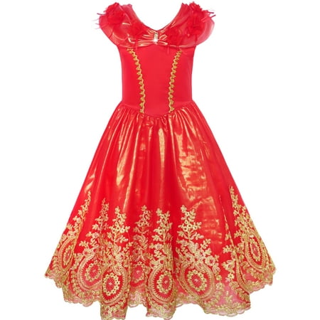 Girls Dress Red Princess Costume Maxi Fancy Wedding Pageant 6