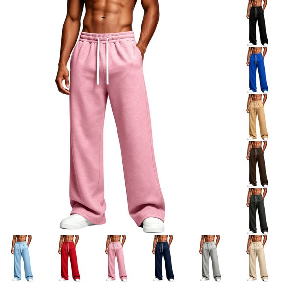 Urbanix Men's Sweat Pants Fashion Fleece Elastic Waist Drawstring Wide Leg Sweatpants Winter Warm Comfy Solid Color Joggers