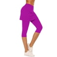 thumbnail image 2 of Horkkom Athletic Skirts Women Elastic Waist Capris Skirted Leggings Solid Color Stretch Yoga Pants Pink S, 2 of 6