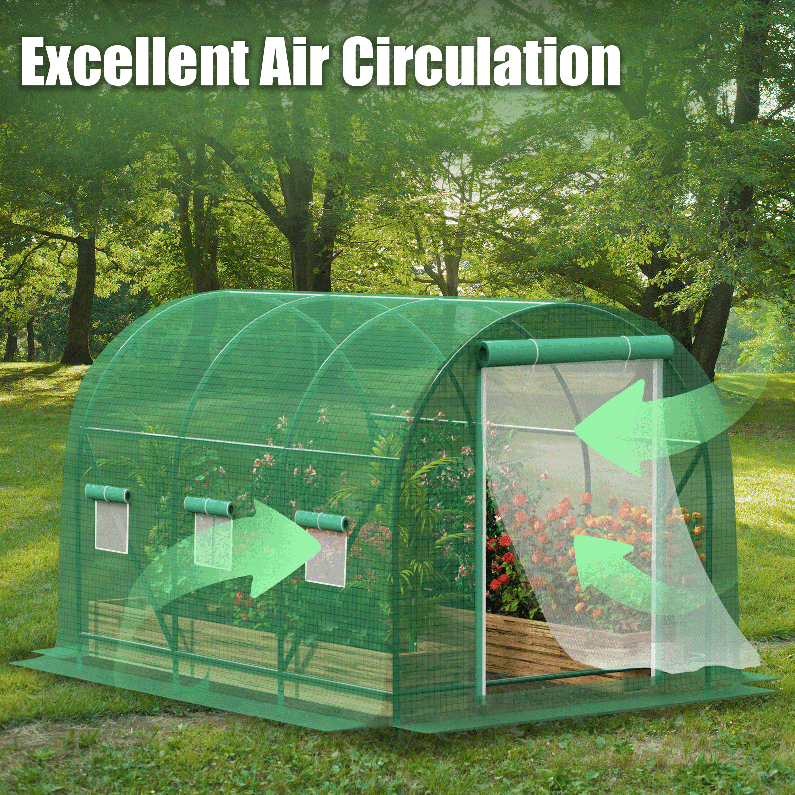 Grezone Walk-in Tunnel Greenhouse with Watering System Galvanized Frame & Waterproof Cover 12x6.6x6.6 ft