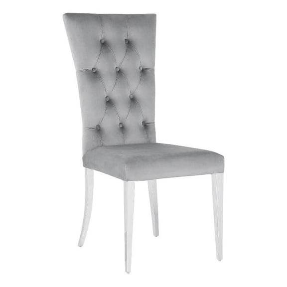 Pemberly Row Tufted Velvet Upholstered Side Chair Gray and Chrome (Set of 2)