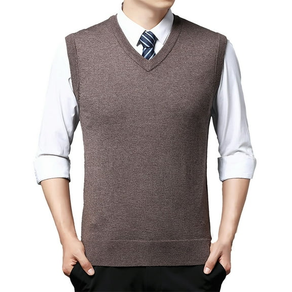 JTieacloth Men's Sweater Vests Men's Autumn And Winter Thickened Comfort Classic Sleeveless Casual Plush Vest Vest V Neck Knitted Thickened(Brown)
