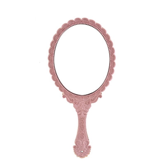 XIBUFE Hand Mirror Vintage Handheld Mirror Embossed Hand Mirrors with Handle for Women,Pink