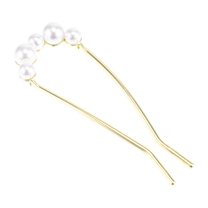 Unique Bargains 1 Pc Grace Pearl U-shaped Hair Pins Hairdo Clip for Women 4.33"x1.57"x0.47" Gold Tone