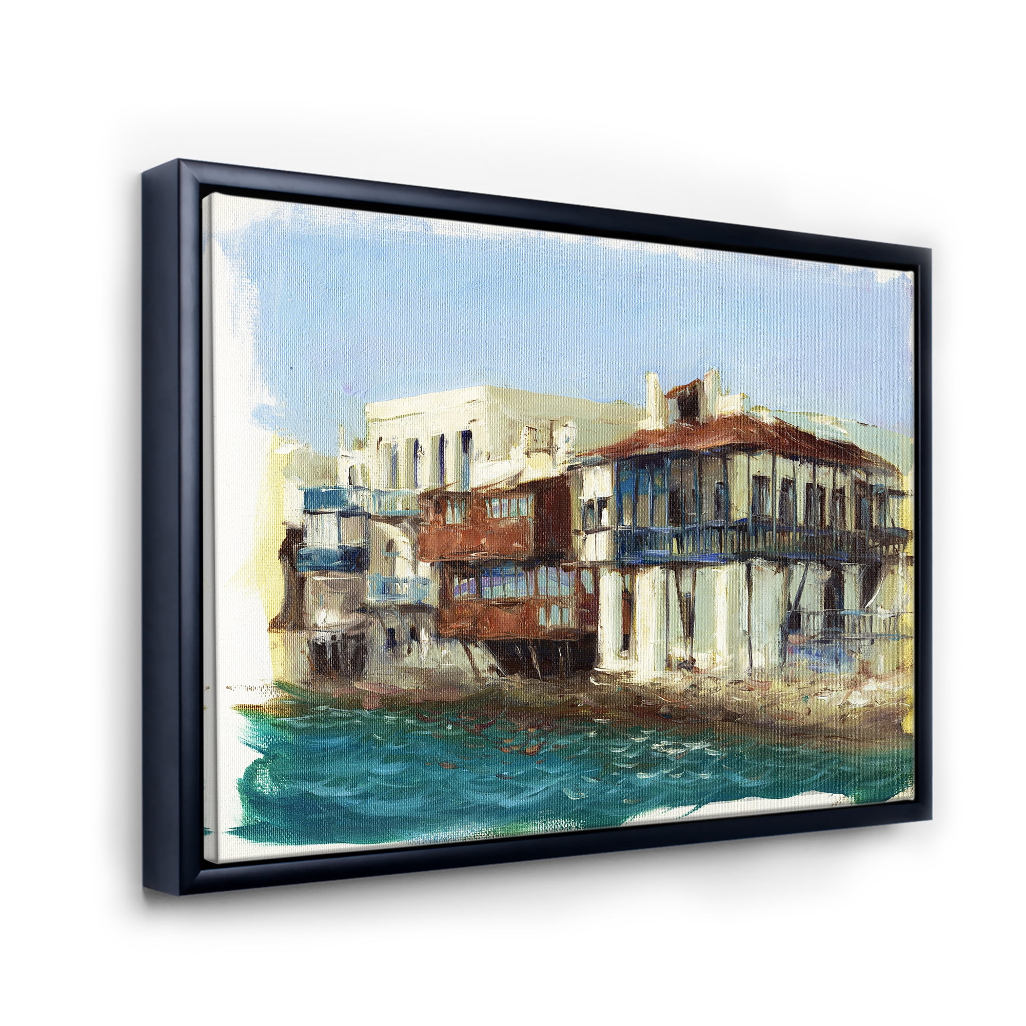 Designart 'Impression Old Houses On The Island of Mykonos Greece' Nautical & Coastal Framed Canvas Wall Art Print