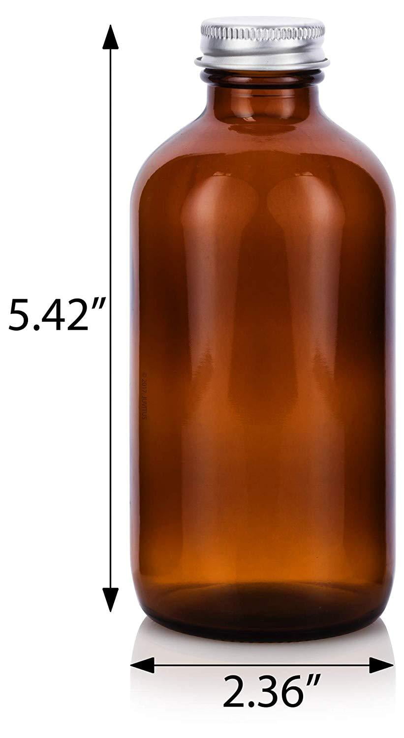 Amber Glass Boston Round Bottle with Silver Metal Screw Cap - 8 oz 