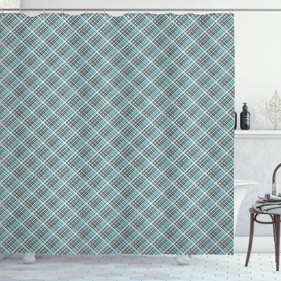 Ambesonne Abstract Shower Curtain, Modernized Plaid Design, 69"Wx84"L, Grey Seafoam and White