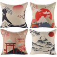 thumbnail image 1 of Funda de cojín japonesa Fuji Ukiyo-e en funda de almohada para sofá, coche, hogar, cama, decoración de 45 x 45 cm, juego de 4 piezas (estilo japonés A), estilo japonés Ukiyoe, lino, 1 of 5