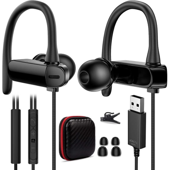 USB Headphone Over-Ear Hook 2.5M 8.2FT Computer Headset Mute Mic USB A Earphone in-Ear Noise Cancel Wired Earbuds for Chromebook Notebook for Teams for Zoom Office School Laptop Desktop PC