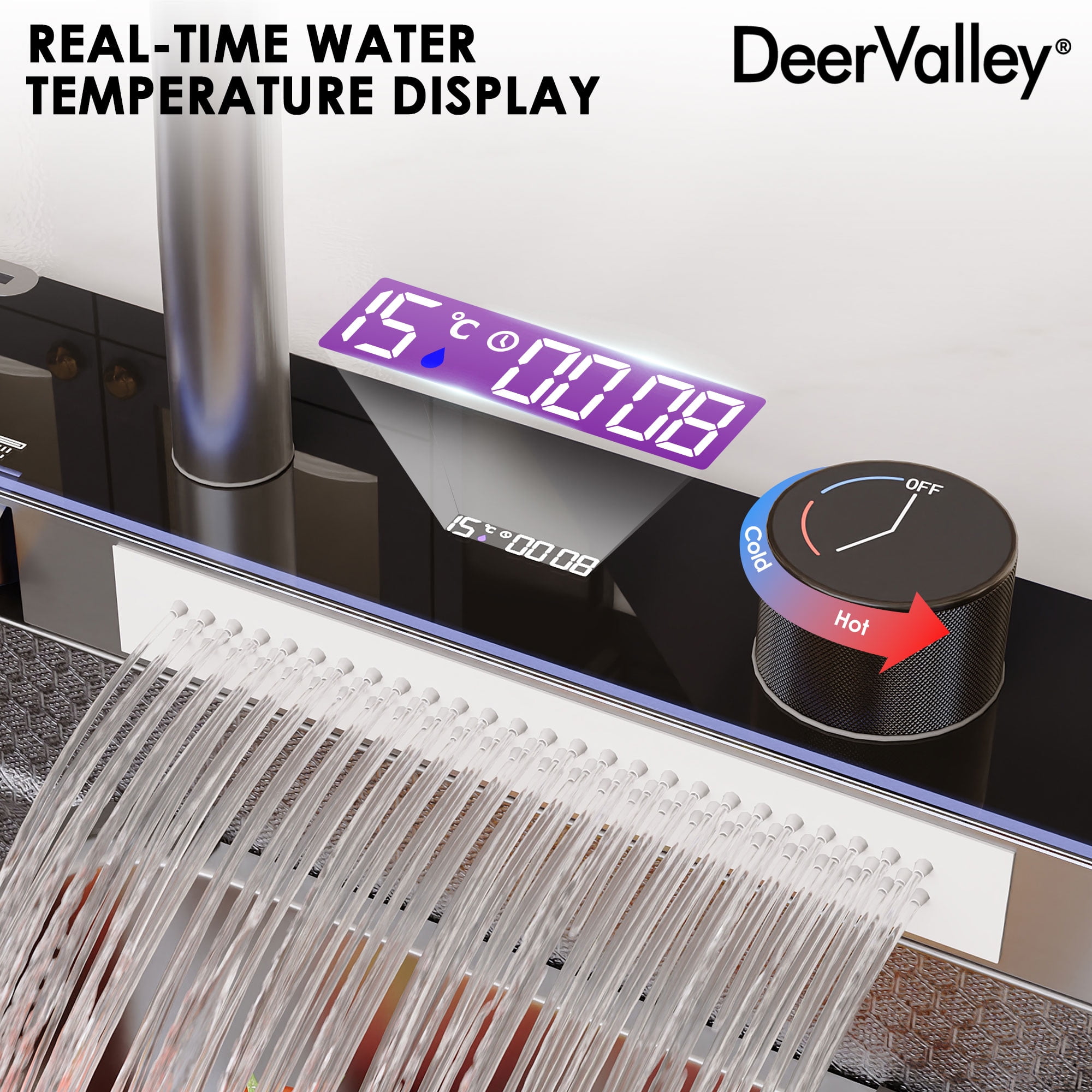 Deervalley 29.5" X 18" Smart Waterfall Kitchen Sink, Drop In Stainless Steel Digital Display Workstation Sink DV-1K0348