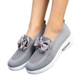 thumbnail image 2 of Domuza Women Knit Slip On Wedge Sneakers with Bow, Breathable Air Cushion Platform Shoes, Lightweight Comfortable Casual Walking Footwear Gray 9（EU-42）, 2 of 6