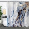 thumbnail image 5 of Juegos de baño de mármol con cortina de ducha, cortina de ducha de baño blanca dorada gris abstracta, cortina de ducha de mármol moderna, decoración de baño azul blanco gris, 5 of 5