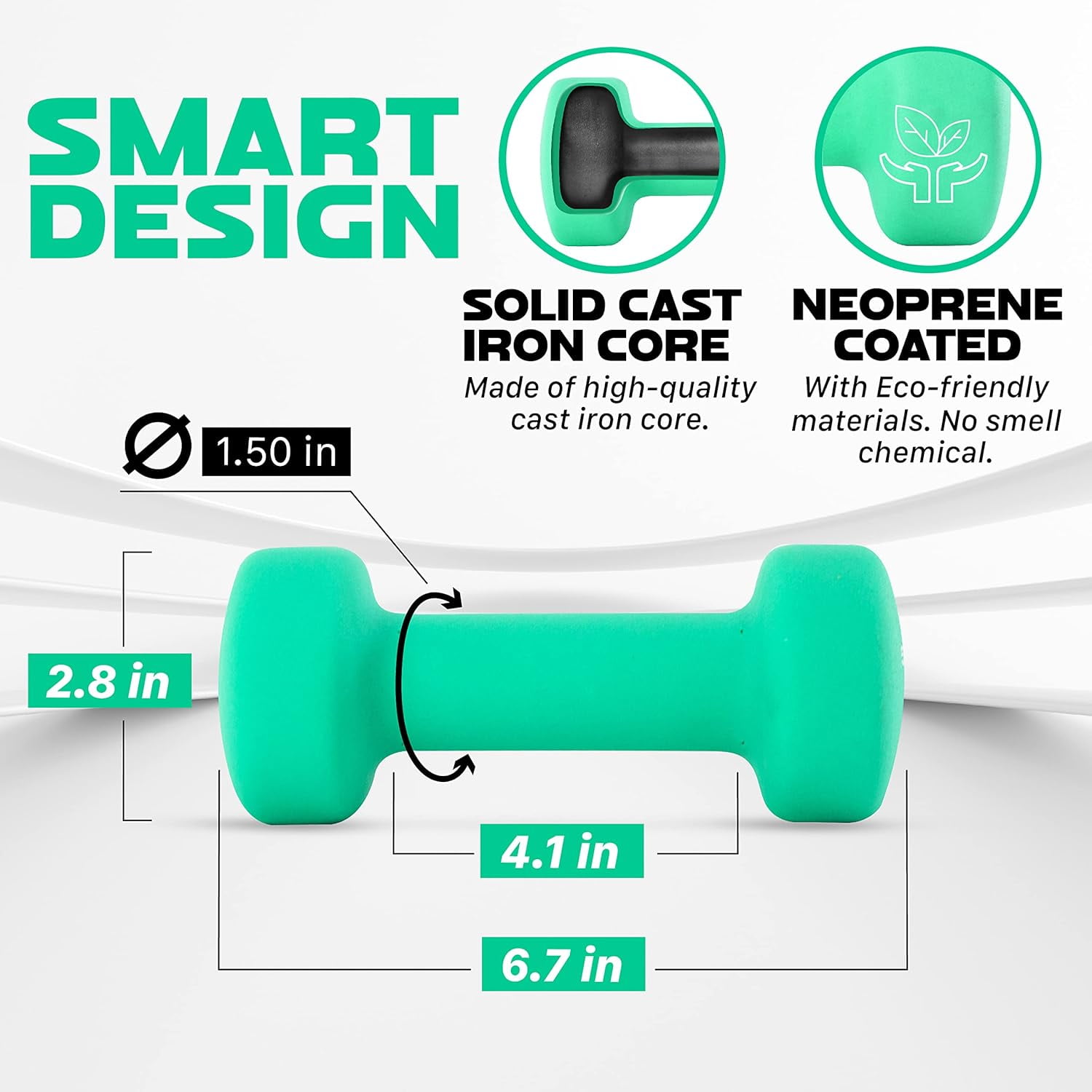 Neoprene Coated Dumbbell Hand Weight Sets of 2 - Multiple Weight Options with 15 Colors, Anti-roll, Anti-Slip, Hexagon Shape