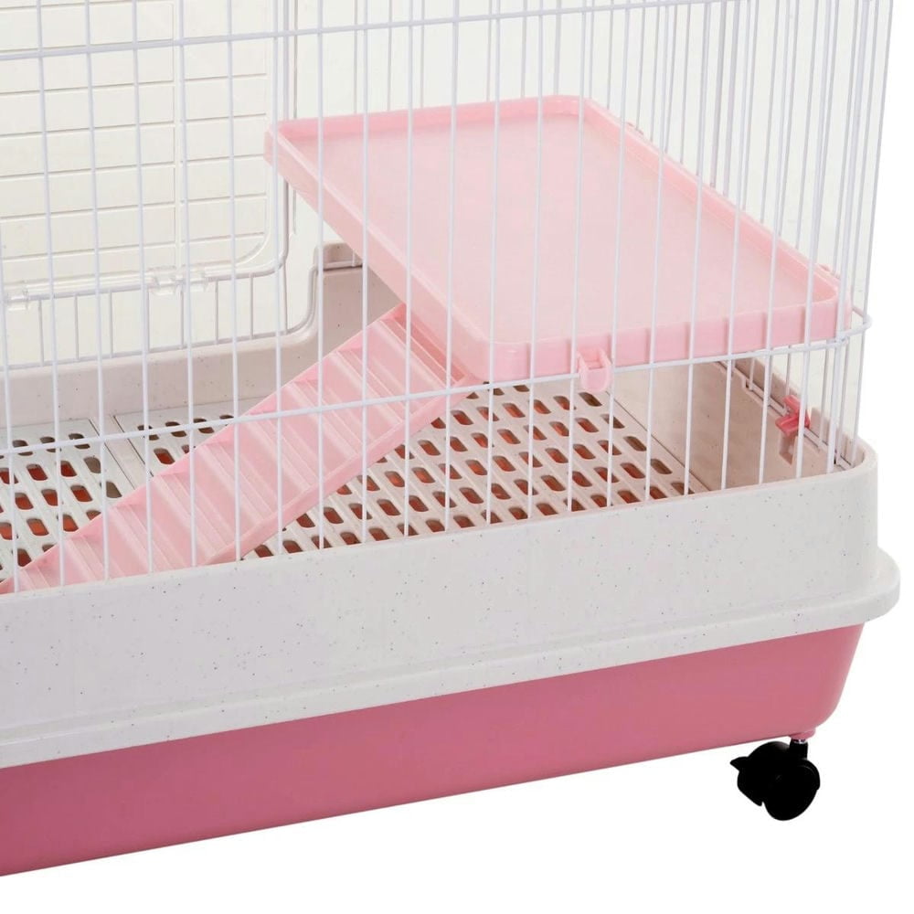 Barara King Large Rabbit Coop, Rabbit Coop, Outdoor Rabbit House,2-Level Small Animal Cage Rabbit Hutch with Wheels, Removable Tray, Platform and Ramp, Pink