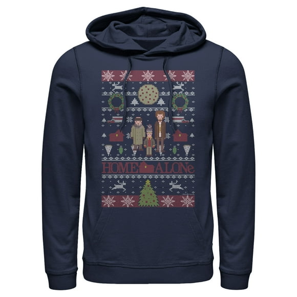 Men's Home Alone Characters Ugly Sweater Pull Over Hoodie Navy Blue Medium