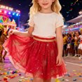 thumbnail image 2 of Tisuna Sequin Skirt For Girls Child Elastic Waist Layer Ruffled Skirt Elegant Lightweight Girls Festival Carnival Dance Outfits Red Size 11-12 Years, 2 of 7