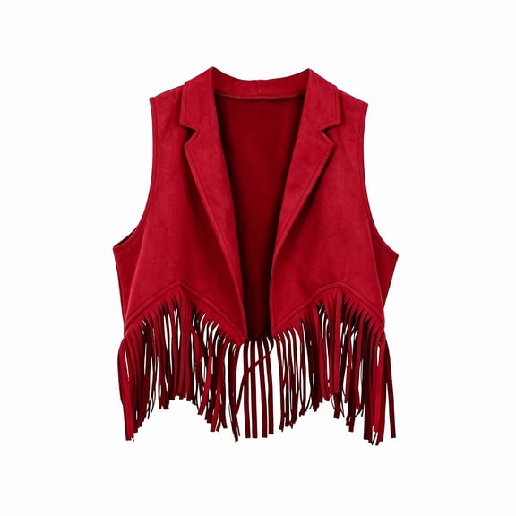 Coerni Girls Fringe Vest Notched Collar Faux Suede Tassel Gilet Sleeveless Open-Front Leather Jacket Halloween Hippie Party Cowgirl Waistcoat