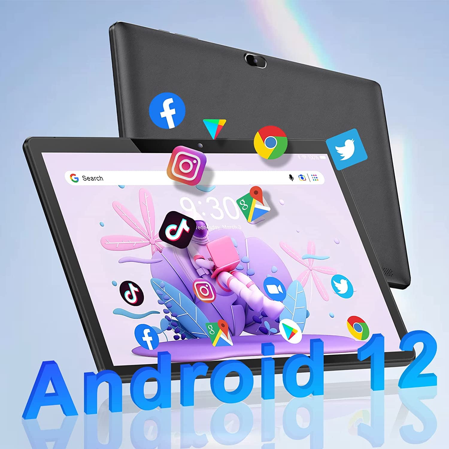 OUZRS Tablette Tactile Android 12 GMS, Tablette 10 Pouces 4Go RAM 64Go/TF  128Go ROM, Tablette 6000mAh, Dual Caméra, Tablette Pas Cher Bluetooth  Netflix Type-C(WiFi Version),Noir : : Informatique