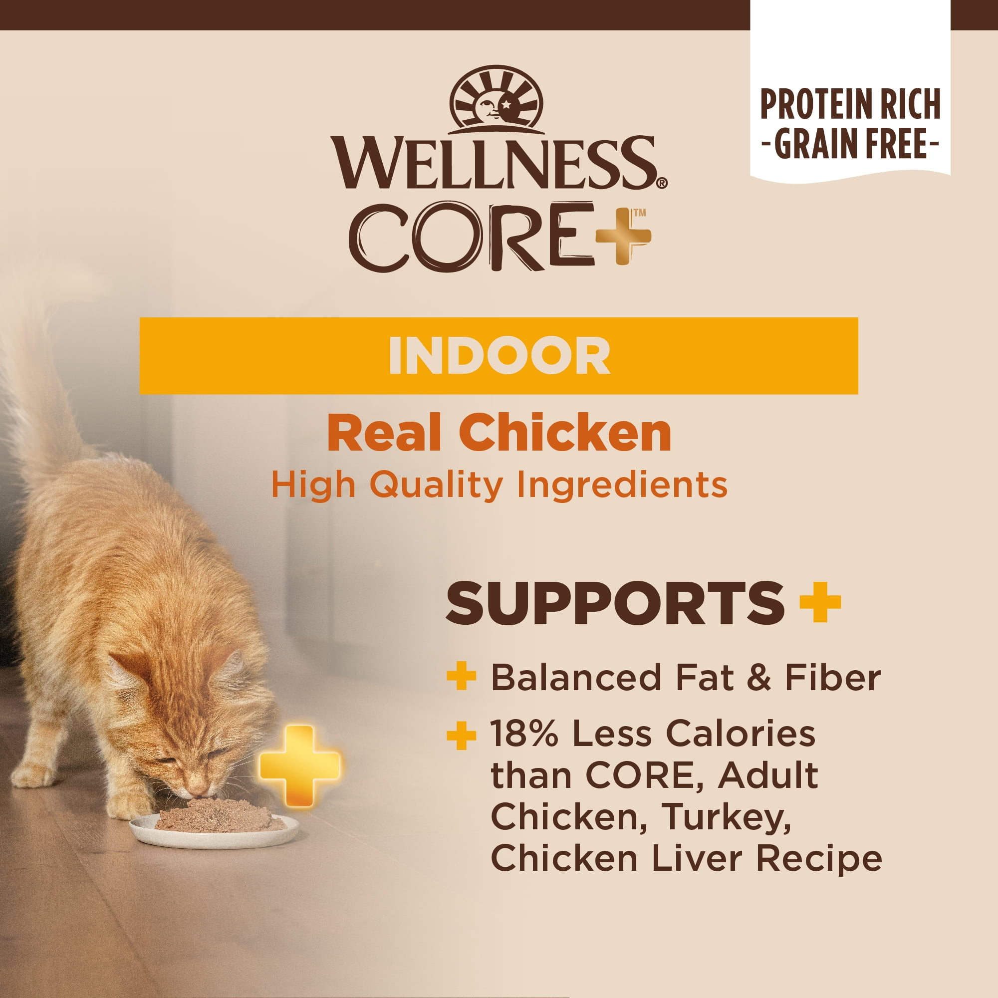 Wellness CORE+ Pate Adult Canned Wet Cat Food for Indoor Cats, Natural, Protein Rich, Grain Free, Chicken Recipe, 3 oz, Pack of 12 Cans