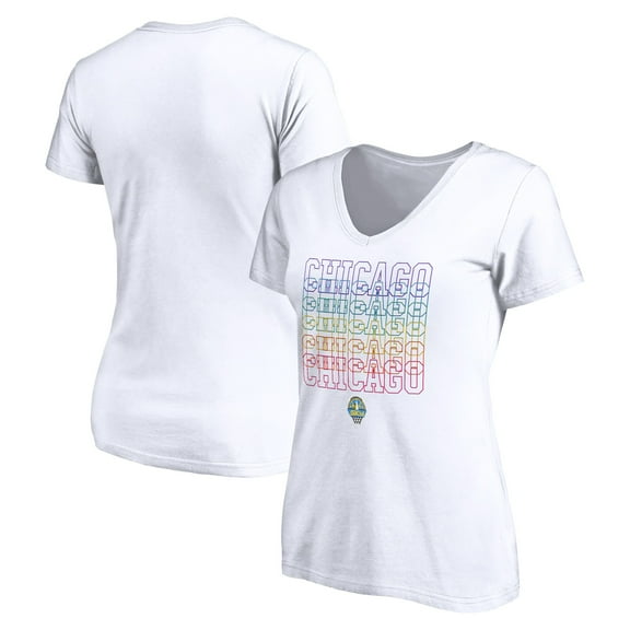Women's White Chicago Sky Wordmark Pride V-Neck T-Shirt