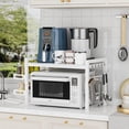 thumbnail image 2 of Over The Microwave Shelf - Adjustable Countertop Microwave Stand 2 Tier Microwave Rack (L15.7~23.6" xW12.8 xH17.7) with Spice Organizer and 6 Hooks for Kitchen White, 2 of 12