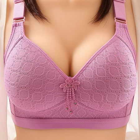 QLEICOM Everyday Bras for Women  Women s Comfort Lift Wirefree Bra Comfortable Breathable Bra Underwear No Rims Bras No Underwire Purple Cup 42/95BC