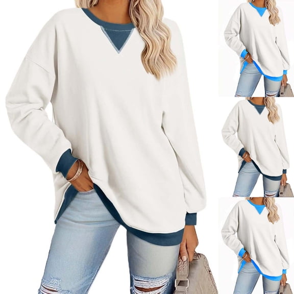 Bixock Summer Women's Clothing,Long Sleeve Shirts for Women,Blouse for Women Color Embroidery Crew Neck Long Sleeve Pullover Sweatshirt Tops