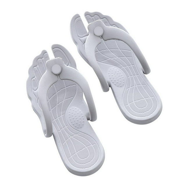 Bewildely Zapatillas de viaje, chanclas portátiles, antideslizantes, baño, playa, viajes, sandalias portátiles para el verano Juegos de accesorios de baño Gris claro S