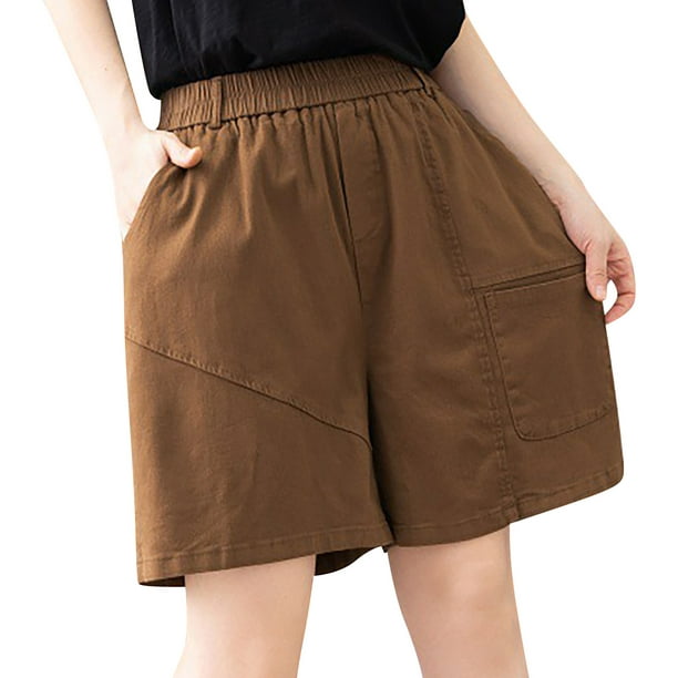 Aayomet Workout Shorts Women Cotton Elastic Wide Leg Pants Shorts (Coffee,  L) 
